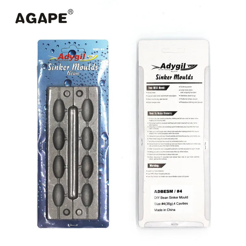 Agape DIY Fishing Bean Sinker Mould ADBESM/#4 Bean Sinker 36g 4 Cavities