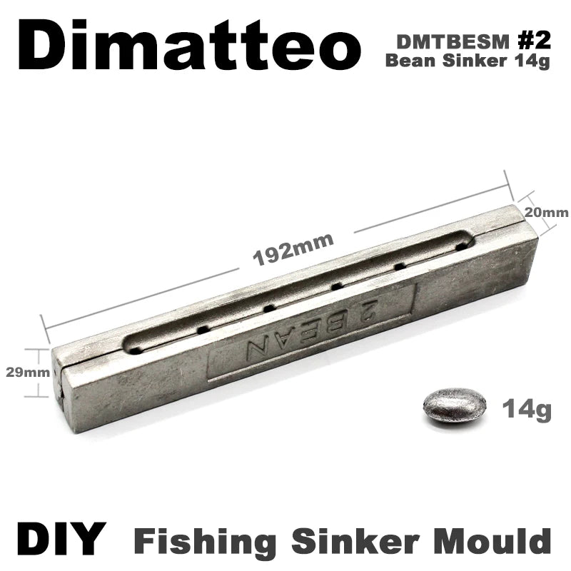Dimatteo DIY Fishing Bean Sinker Mould DMTBESM/#2 Bean Sinker 14g 6 Cavities