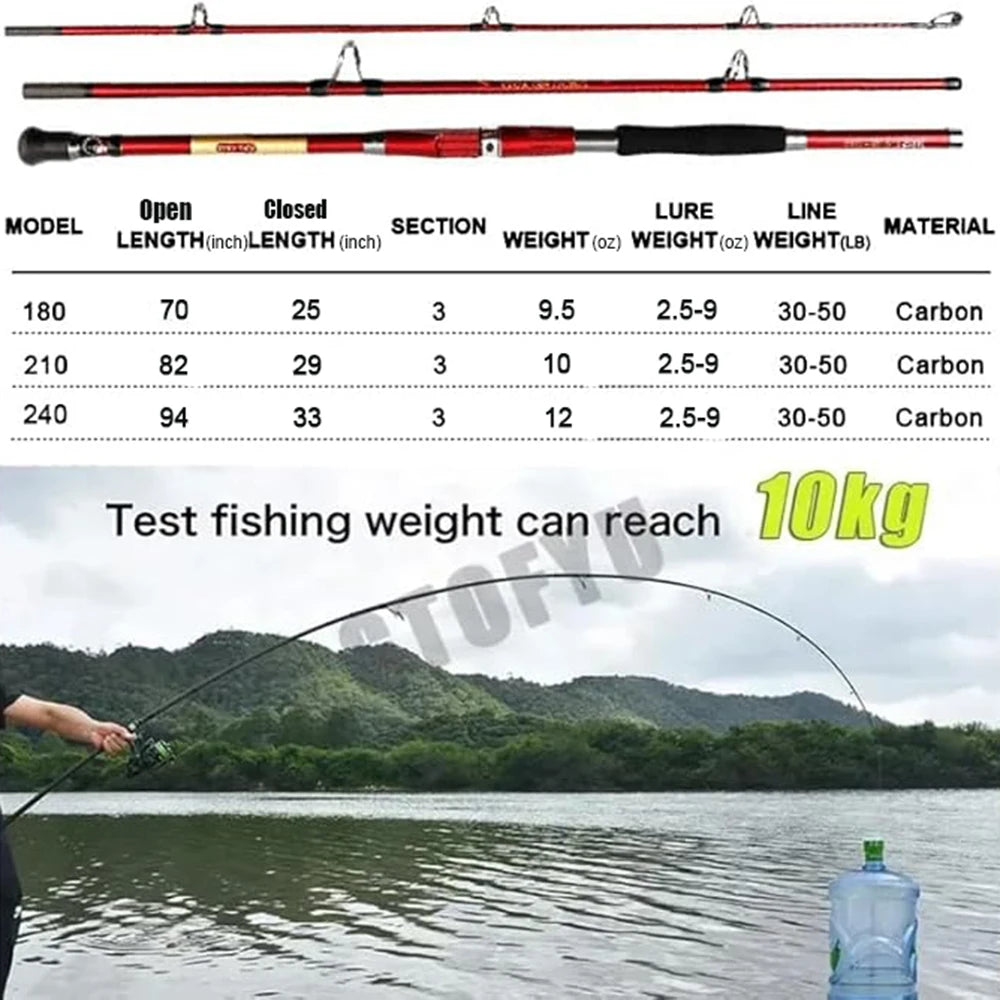 Telescopic Portable Fishing Rod Spinning Ultralight Hard Carbon Fishing Rod 1.8 M 2.1 M 2.4 M Red Three-section New Fishing Pole