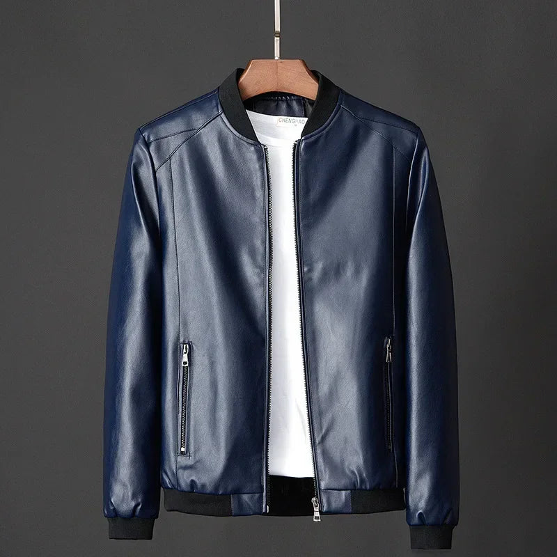 2026 Autumn New Men Black Biker PU Leather Coat Korean Fashion Men Pu Leather Jacket Trend Casual Fit Slim Baseball Clothes 8Xl