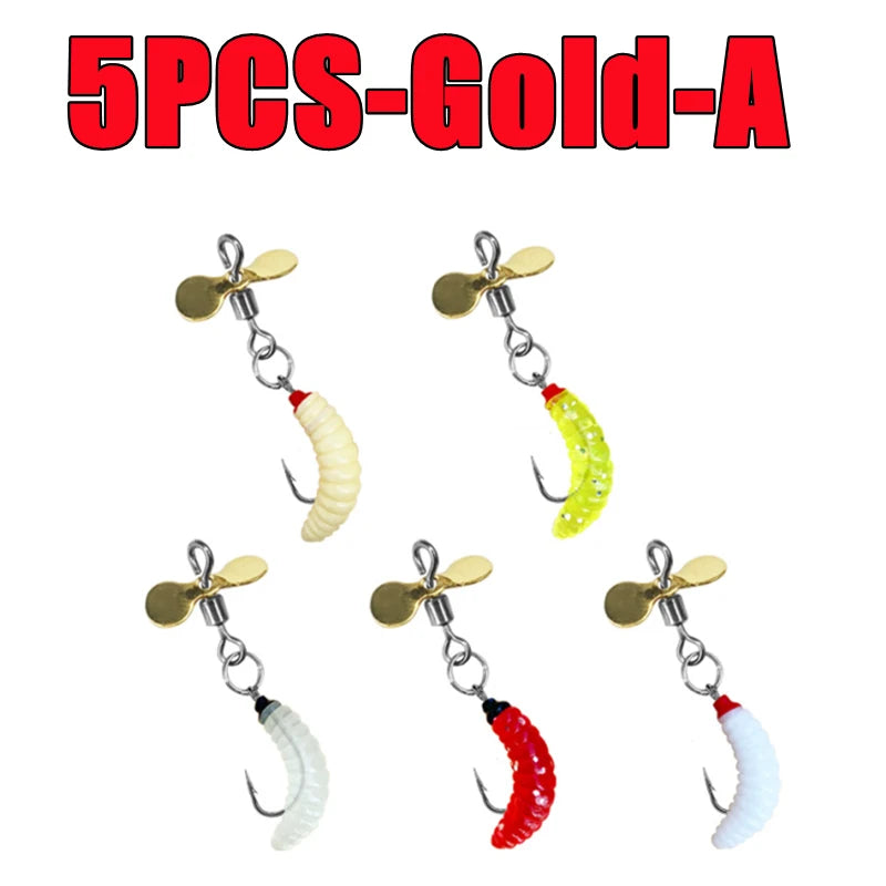 5PCS Propeller Worm Fishing Lure Spinner Spinning Bait Rotating Blade Sequin Bionic Fish Lures For Trout/Steelhead/Salmon/Bass