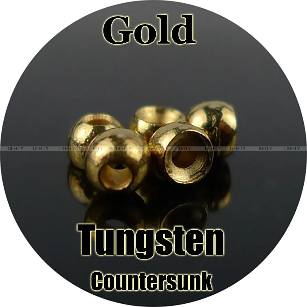 Gold Color, 100 Tungsten Beads, Countersunk, Fly Tying, Fly Fishing