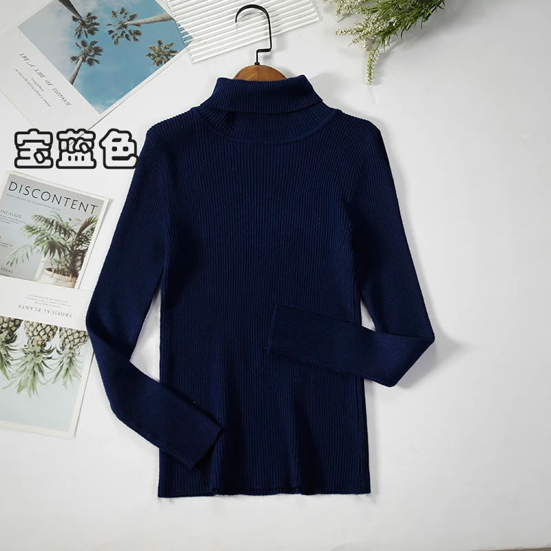 2026 Simple Women Turtleneck Sweater Winter Fashion Pullover Elastic Knit Ladies Jumper Casual Solid Black Female Basic Tops
