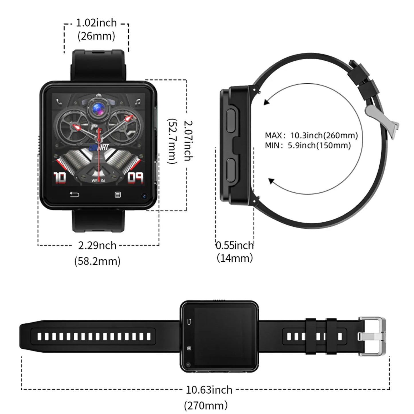 LOKMAT New APPLLP 2 MAX Dual Camera Android 11 Watch Phone Wifi Videos Calls Smart Watch Network Detachable Strap Mini Phone