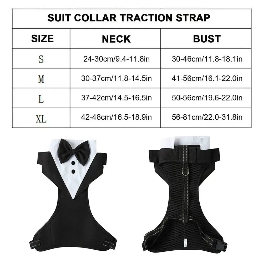 Dog Tuxedo Harness Formal Wedding Suit with Bow Tie Adjustable Breathable Pet Harness for Small Medium Dogs