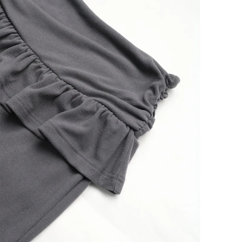 Women Elegant Flared Pants With Ruffled Skirt Fashio Overlay Deep Gray Wide Leg High Waist Pants Casual Fall Y2K Clothes Outfits