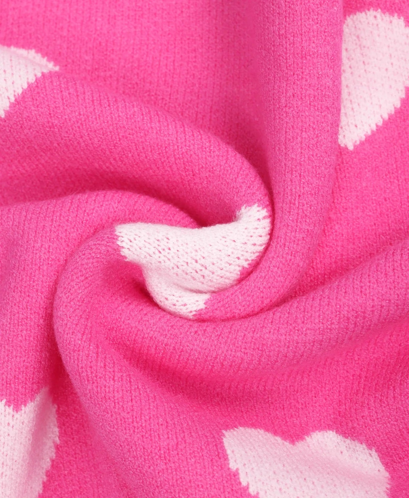 Women's Hot Pink Oversized Knit Sweater Heart Pattern Crew Neck Long Sleeve Casual Pullover Fuzzy Heart Pattern Sweater