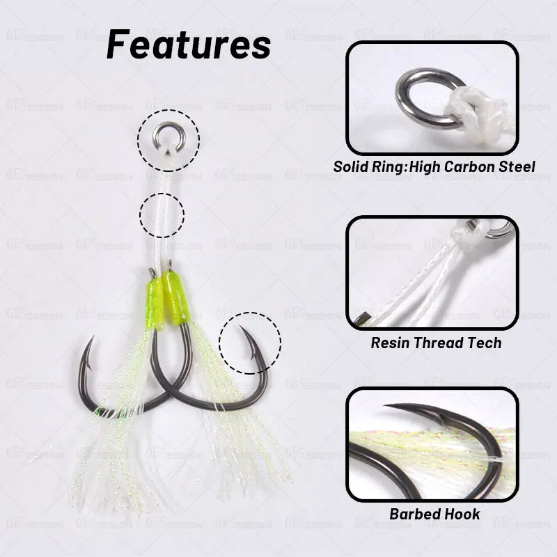 OBSESSION 1/0 2/0 3/0 4/0 Luminous Feather Smooth Hook Slow Jigging High Carbon Steel Sea-bream Fishing Hooks Kit Accessories