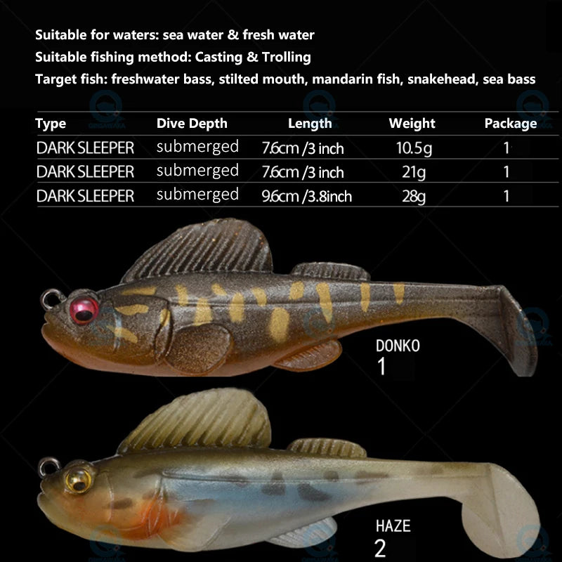 NEW Original Megabass Dark Sleeper 4.5inch 3/4, 1, 1.1/4oz. Swim Bait Saltwater Lure Sea Tackle Deep Water Soft Fin Paddle Tail