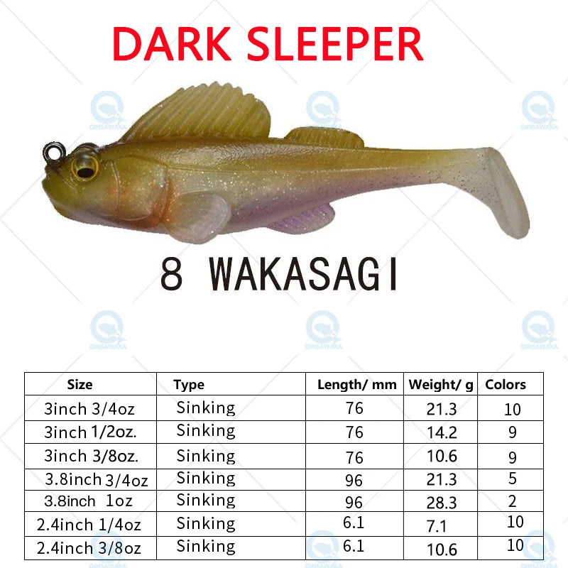 NEW Original Megabass Dark Sleeper 4.5inch 3/4, 1, 1.1/4oz. Swim Bait Saltwater Lure Sea Tackle Deep Water Soft Fin Paddle Tail