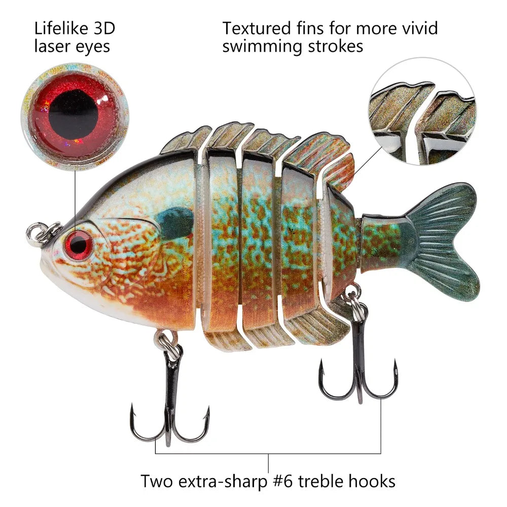 Bassdash SwimPanfish Multi Jointed Panfish Bluegill Swimbaits Topwater Hard Bass Fishing Crank Lure 24g/8.8cm, 4 Colors