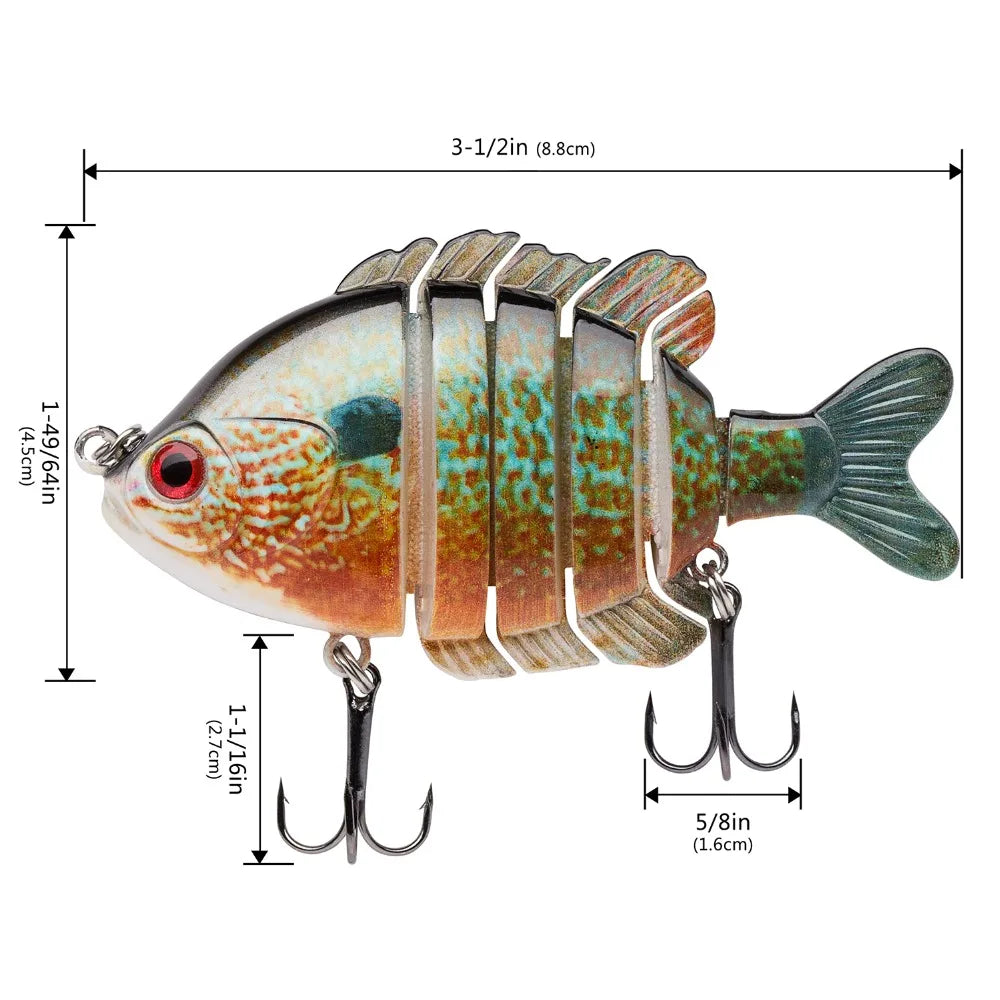 Bassdash SwimPanfish Multi Jointed Panfish Bluegill Swimbaits Topwater Hard Bass Fishing Crank Lure 24g/8.8cm, 4 Colors