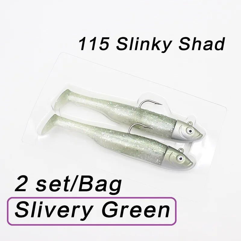 30g Weighted Soft Bait for Zander Walleye Fishing Lure 11.5cm 2 set Jig Head with Swing Shad 4.5" Soft Fishing Lure Slinky Shad