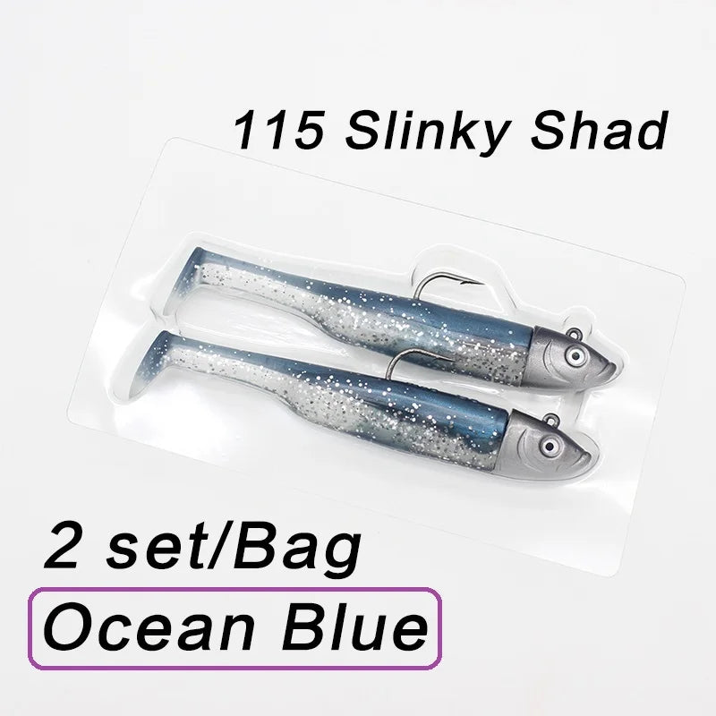 30g Weighted Soft Bait for Zander Walleye Fishing Lure 11.5cm 2 set Jig Head with Swing Shad 4.5" Soft Fishing Lure Slinky Shad