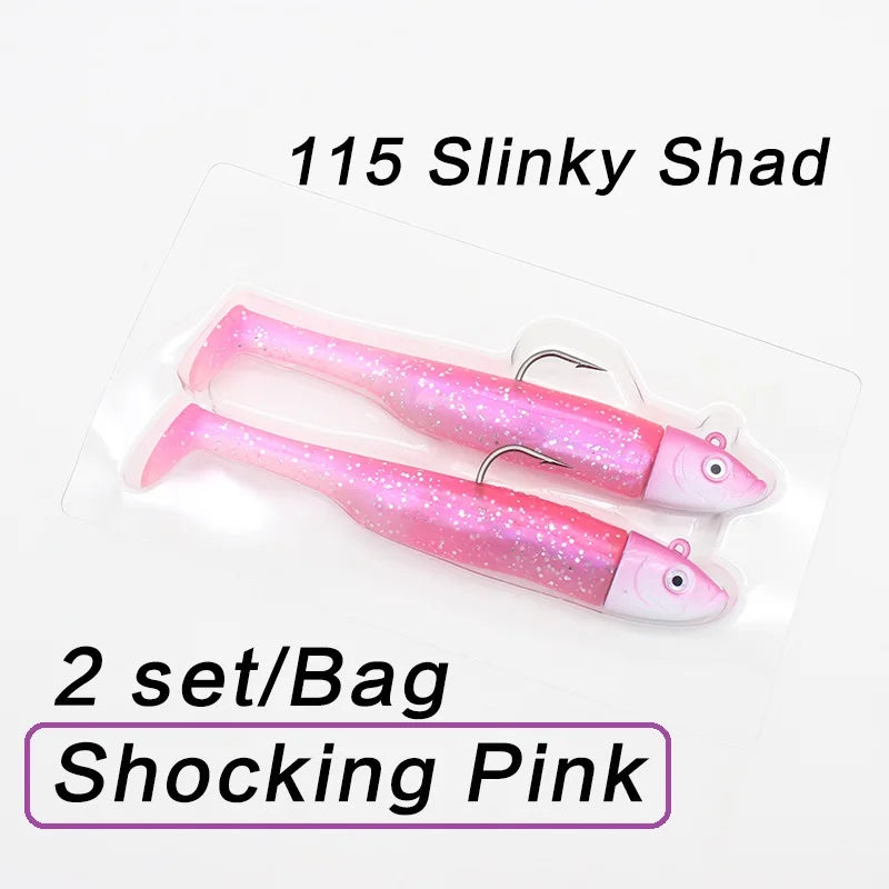 30g Weighted Soft Bait for Zander Walleye Fishing Lure 11.5cm 2 set Jig Head with Swing Shad 4.5" Soft Fishing Lure Slinky Shad