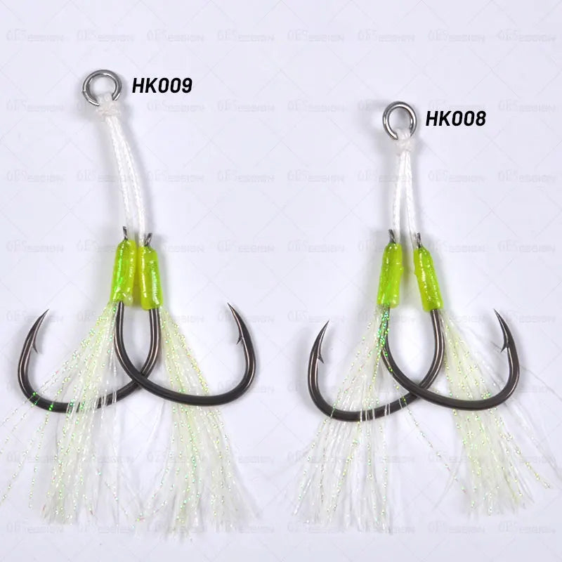 OBSESSION 1/0 2/0 3/0 4/0 Luminous Feather Smooth Hook Slow Jigging High Carbon Steel Sea-bream Fishing Hooks Kit Accessories