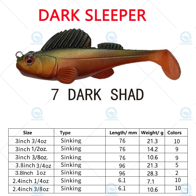 NEW Original Megabass Dark Sleeper 4.5inch 3/4, 1, 1.1/4oz. Swim Bait Saltwater Lure Sea Tackle Deep Water Soft Fin Paddle Tail