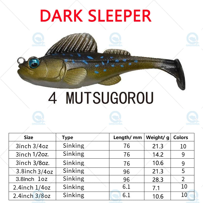 NEW Original Megabass Dark Sleeper 4.5inch 3/4, 1, 1.1/4oz. Swim Bait Saltwater Lure Sea Tackle Deep Water Soft Fin Paddle Tail