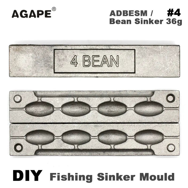 Agape DIY Fishing Bean Sinker Mould ADBESM/#4 Bean Sinker 36g 4 Cavities