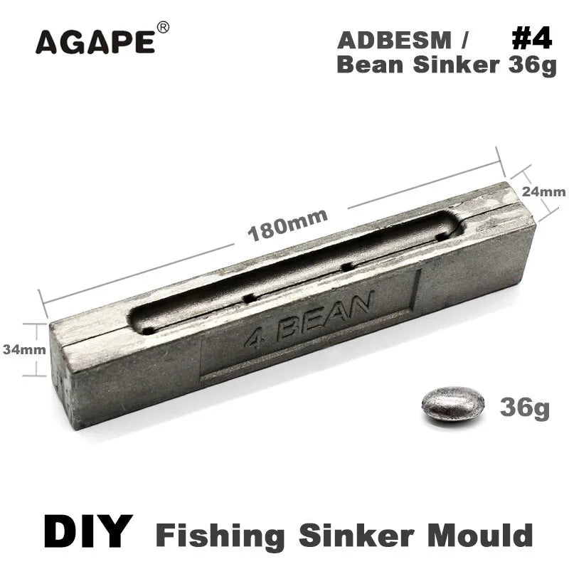 Agape DIY Fishing Bean Sinker Mould ADBESM/#4 Bean Sinker 36g 4 Cavities