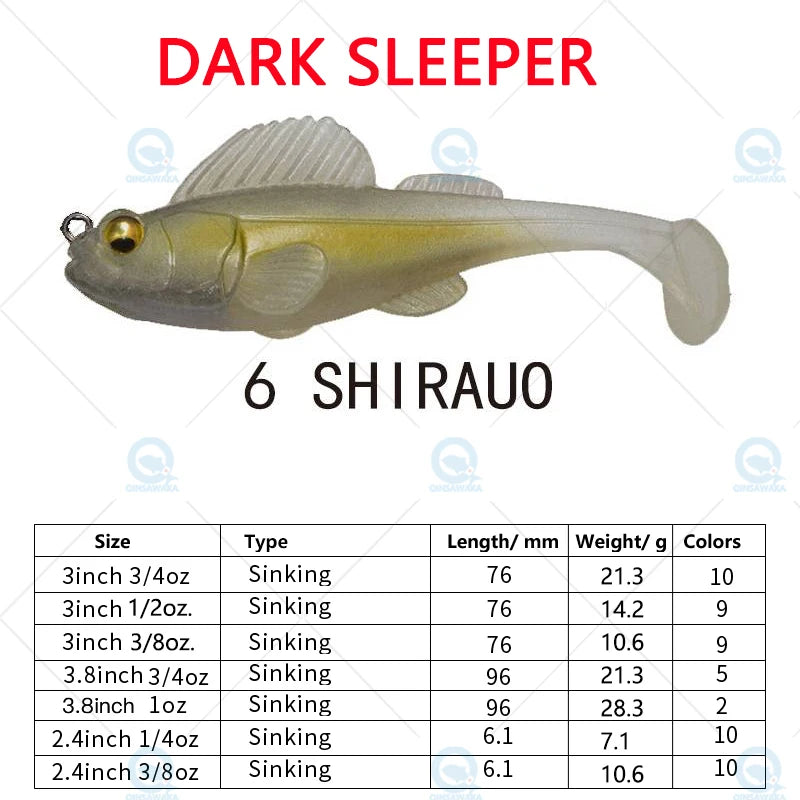 NEW Original Megabass Dark Sleeper 4.5inch 3/4, 1, 1.1/4oz. Swim Bait Saltwater Lure Sea Tackle Deep Water Soft Fin Paddle Tail