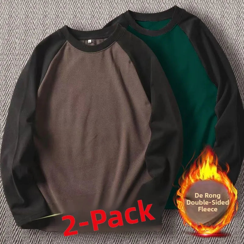 Men's High-Gram Double-Sided Fleece Soft Comfortable Long-Sleeve Sweatshirt Base Shirt Autumn Winter Versatile Shoulder Inser...