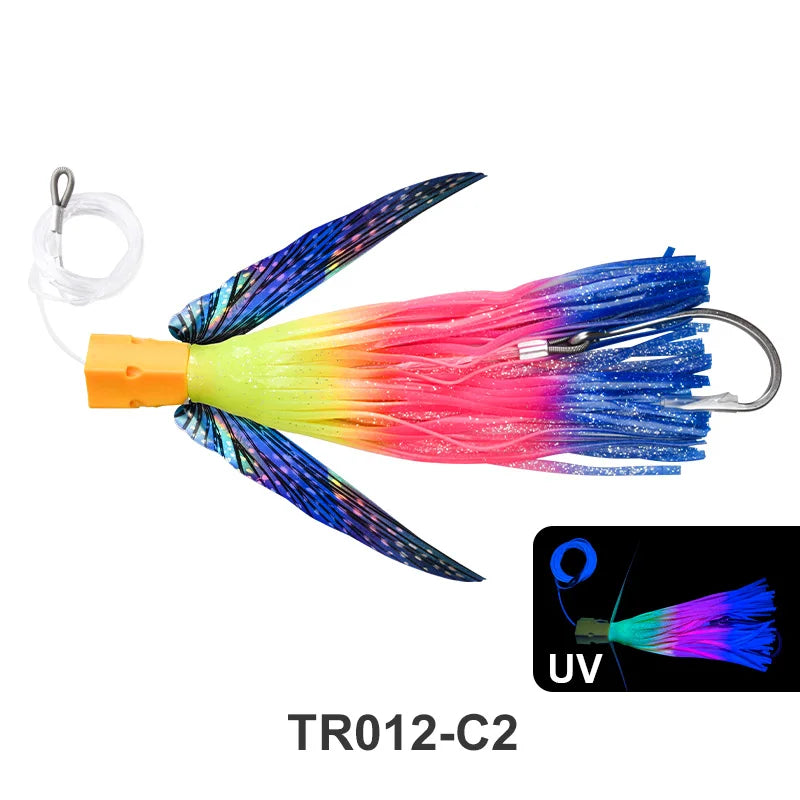 OBSESSION TR012 225mm 77g Seawater Big Game Winged Trolling Fishing Lure Deepsea Boat Fishing Tuna Bait Soft Skirt Octopus Lures