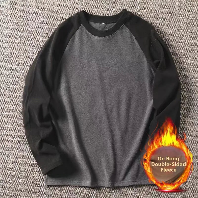 Men's High-Gram Double-Sided Fleece Soft Comfortable Long-Sleeve Sweatshirt Base Shirt Autumn Winter Versatile Shoulder Inser...