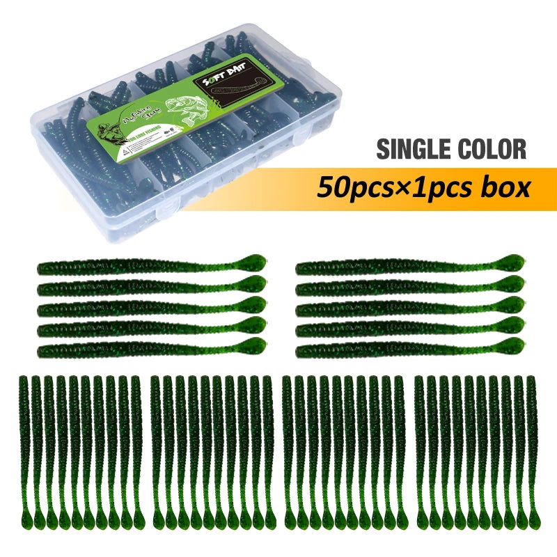 Fishing Lures 50pcs Floating Slug Lure Sinking Earthworm Soft Artificial Silicone Bait Kit Sea Wobbler Worm False Bait With Box