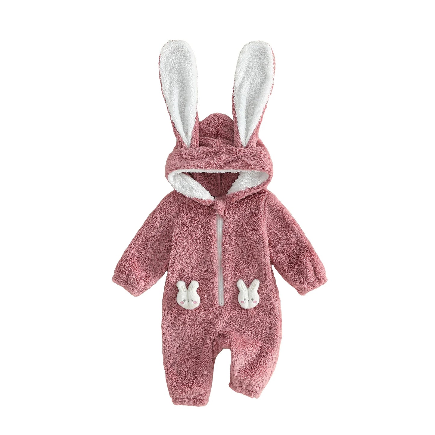 Adorable Baby Bunny Hooded Romper with Long Sleeves and Zipper Closure for Easter Spring Outfit for Girls and Boys