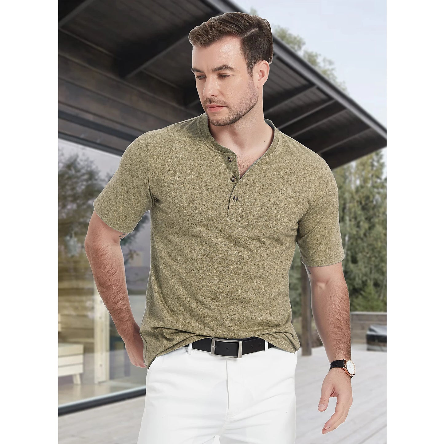 MAGCOMSEN Men's Henley T-shirt Cotton Blend Summer Short Sleeve Fashion 3 Buttons Front Placket Tee Shirt