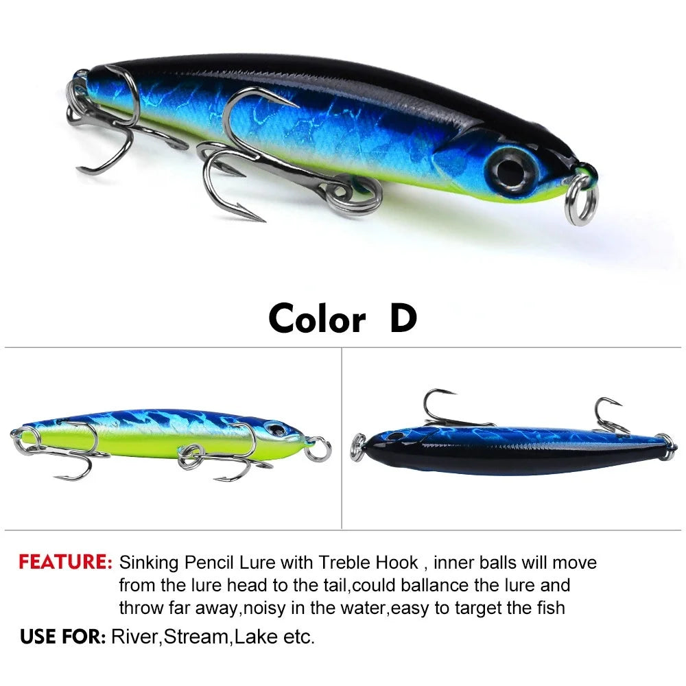 1PC Slow Sinking Pencil Fishing Lure 3.5g 5g 8g bait Noisy in the water Saltwater Sea Bass Lures Hard Bait Minnow Fishing Tackle