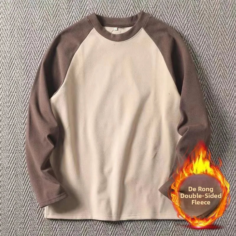 Men's High-Gram Double-Sided Fleece Soft Comfortable Long-Sleeve Sweatshirt Base Shirt Autumn Winter Versatile Shoulder Inser...