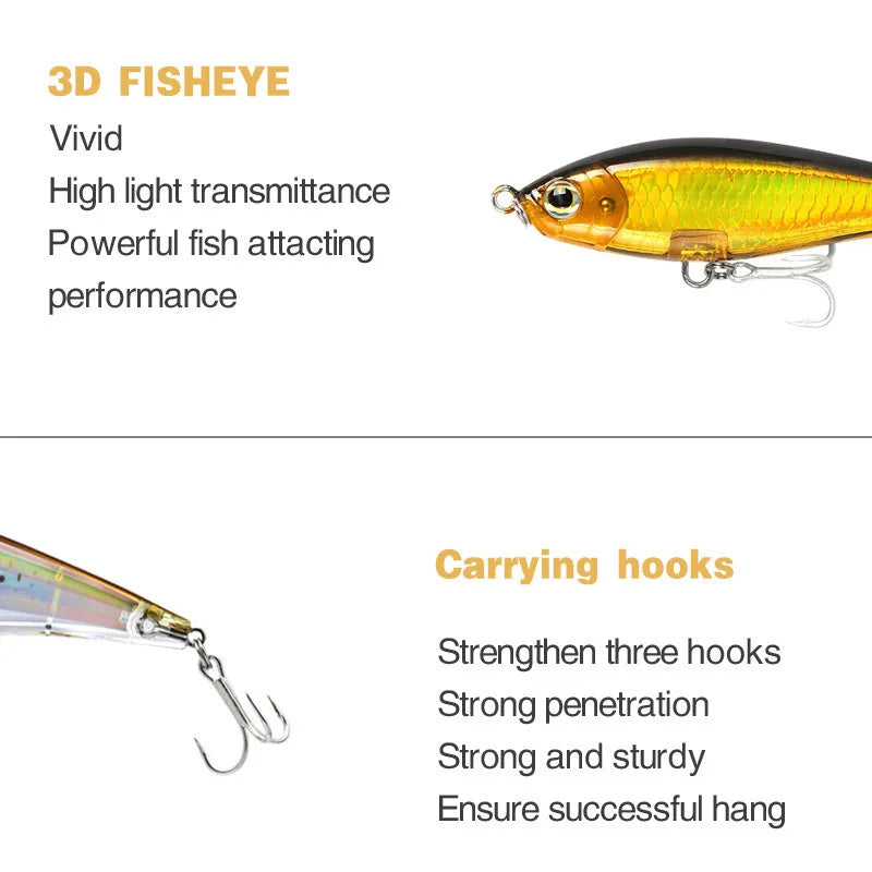 70mm 7.8g 3D Inshore Twitch Bait Lures Saltwater Trout Fishing Freshwater Long-range Bait Pencil Floating Minnow Wobblers