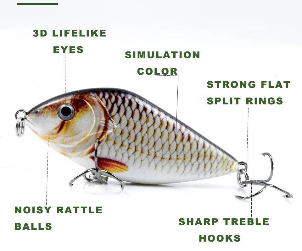 7CM 14.5G Fishing Lure Slow Sinking Slide Glide Jerkbait Wobblers Rattle Hard Artificial Baits Pike Musky Bass Tackle