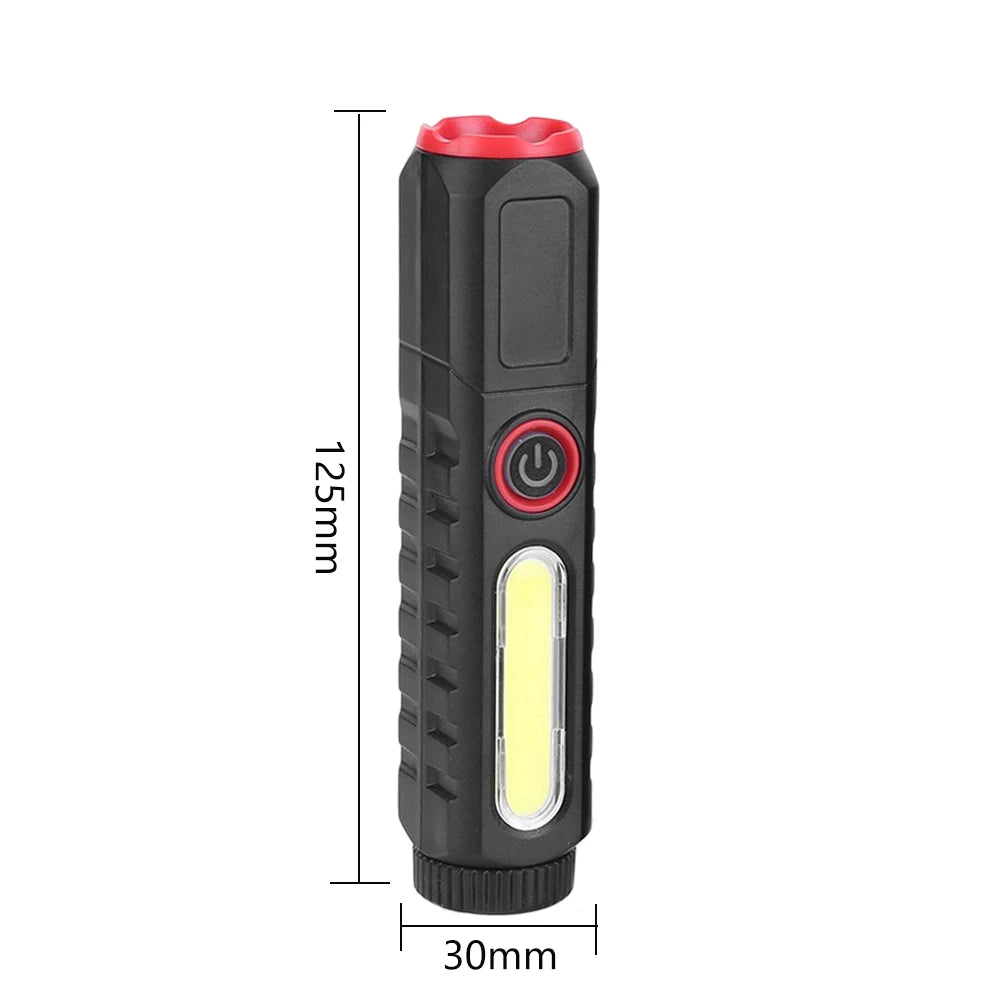 XPE Camping Flashlight Pen Clip COB LED Mini Flashlight 1200mAh Telescopic Zoom Type-C USB Charging 4 Modes for Hiking Fishing