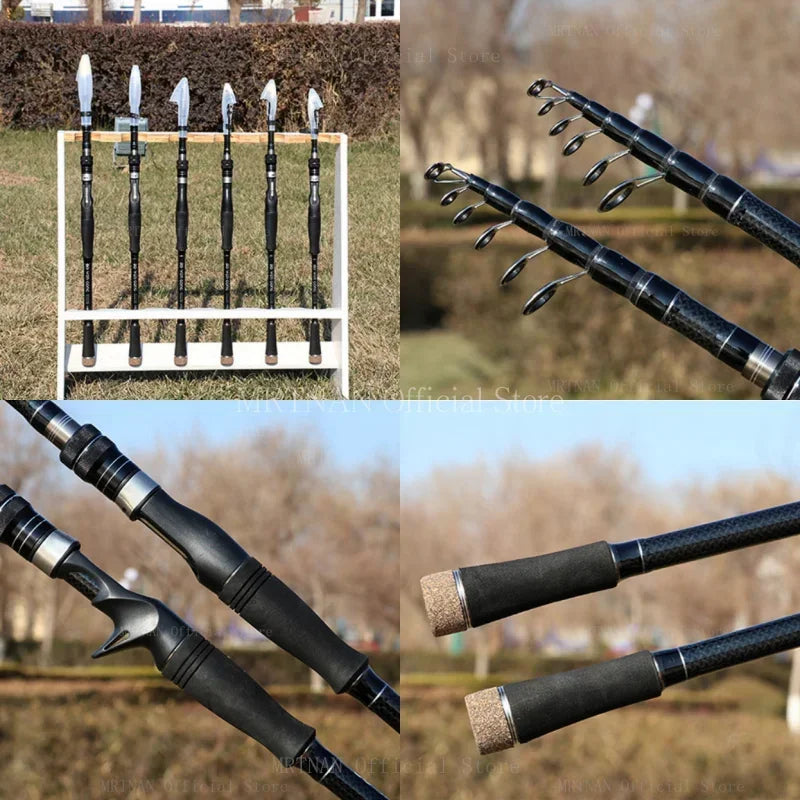 1.8M-3M Baitcasting Spinning Fishing Rod Ultralight Carbon Fiber Portable Telescopic Fishing Pole for Trout Carp