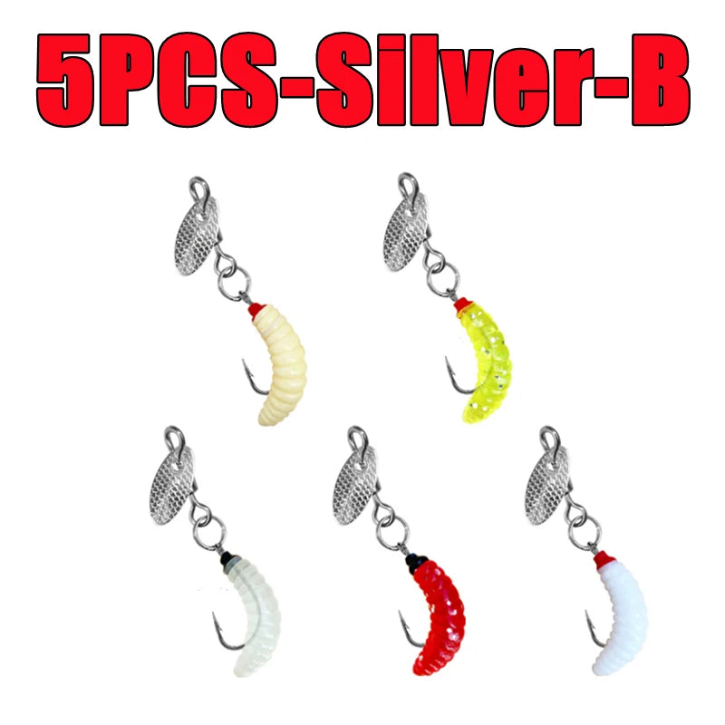 5PCS Propeller Worm Fishing Lure Spinner Spinning Bait Rotating Blade Sequin Bionic Fish Lures For Trout/Steelhead/Salmon/Bass