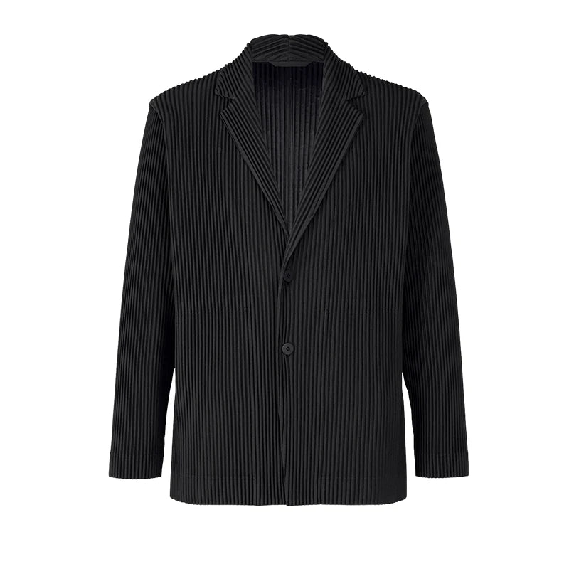 Miyake Pleated Men 2024 New Office Black Blazer Luxury High Fashion Suits Partially Lined Autumn Winter Coat