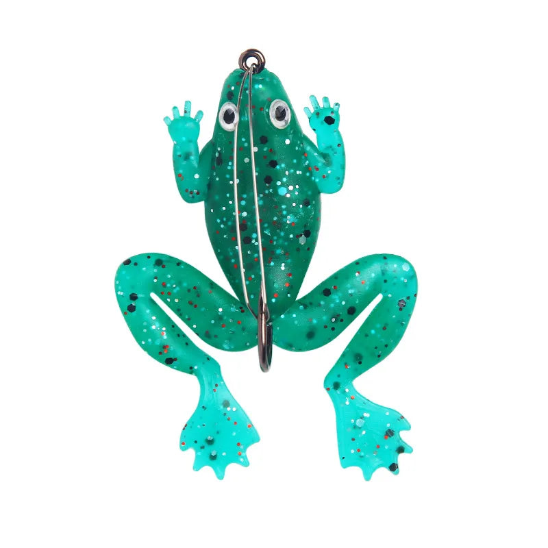 4Pcs Frog fishing Lure Soft Tube Bait Plastic Fishing Lure with Fishing Hooks Topwater Ray Frog Artificial 3D Eyes