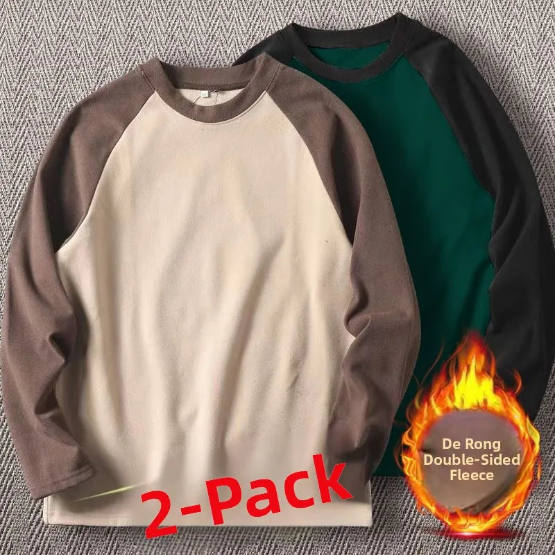 Men's High-Gram Double-Sided Fleece Soft Comfortable Long-Sleeve Sweatshirt Base Shirt Autumn Winter Versatile Shoulder Inser...