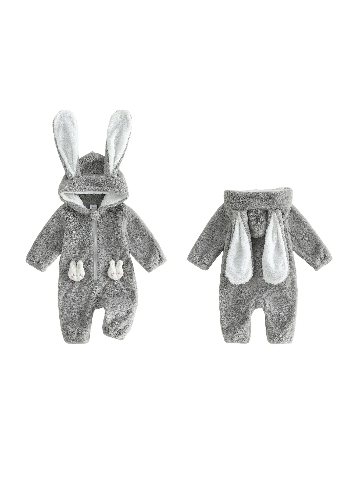 Adorable Baby Bunny Hooded Romper with Long Sleeves and Zipper Closure for Easter Spring Outfit for Girls and Boys