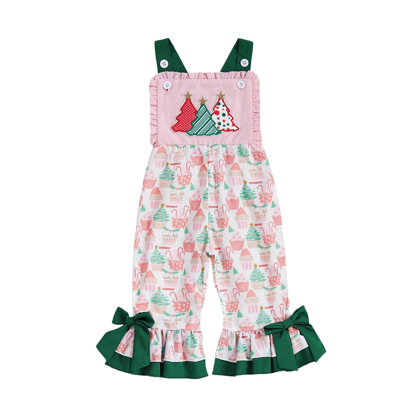 Toddler Girls Winter Snowflake Print Sleeveless Jumpsuit Overalls Christmas Tree Embroidery Suspender Pants for Kids Baby Girl