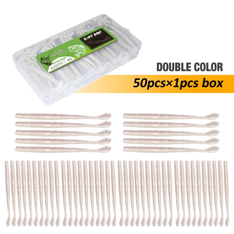Fishing Lures 50pcs Floating Slug Lure Sinking Earthworm Soft Artificial Silicone Bait Kit Sea Wobbler Worm False Bait With Box