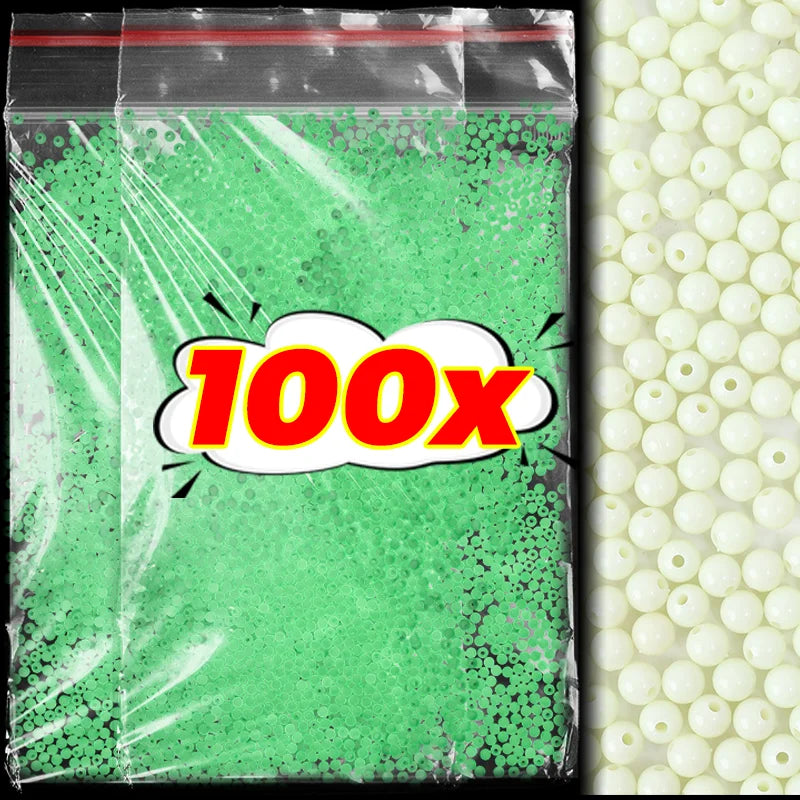 100pcs Fishing Glow Beads Luminous Polystyrene for Trout Salmon Carp Fishing Tackle Lure Making Glow in The Dark 5 Sizes Tool