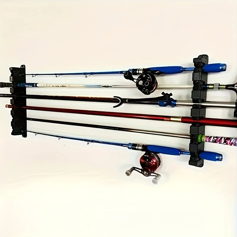 2pcs 2-Pack Horizontal Wall-Mounted Fishing Rod Rack, Holds 6 Rods, Space-Saving Storage for Fishing Poles