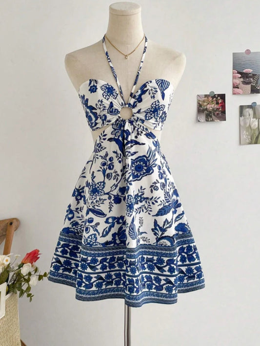 Women's Romantical Floral Print Halter Neck Sexy Fashionable Dress Easy to Create Lazy Stylish Vacation Style Dress