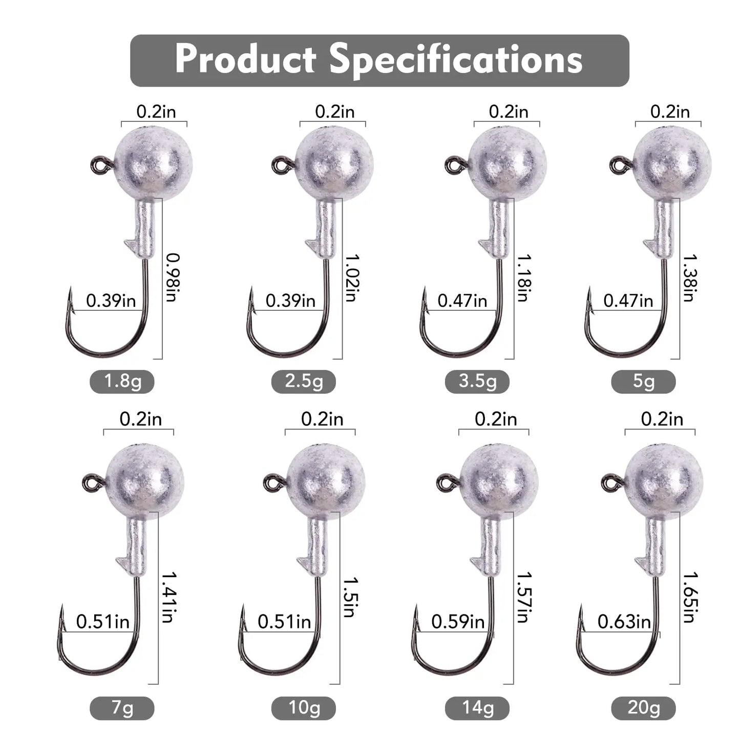 Goture 20pcs Jig Head 1g 2g 3g 4g 5g 7g 8g 10g 12g 14g 22g Unpainted  Head Hook Jig Fishing Hook Jig Pike Fishing Accessories