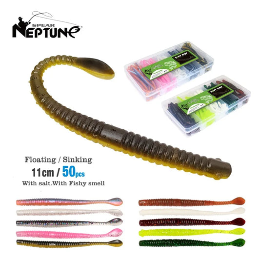 Fishing Lures 50pcs Floating Slug Lure Sinking Earthworm Soft Artificial Silicone Bait Kit Sea Wobbler Worm False Bait With Box