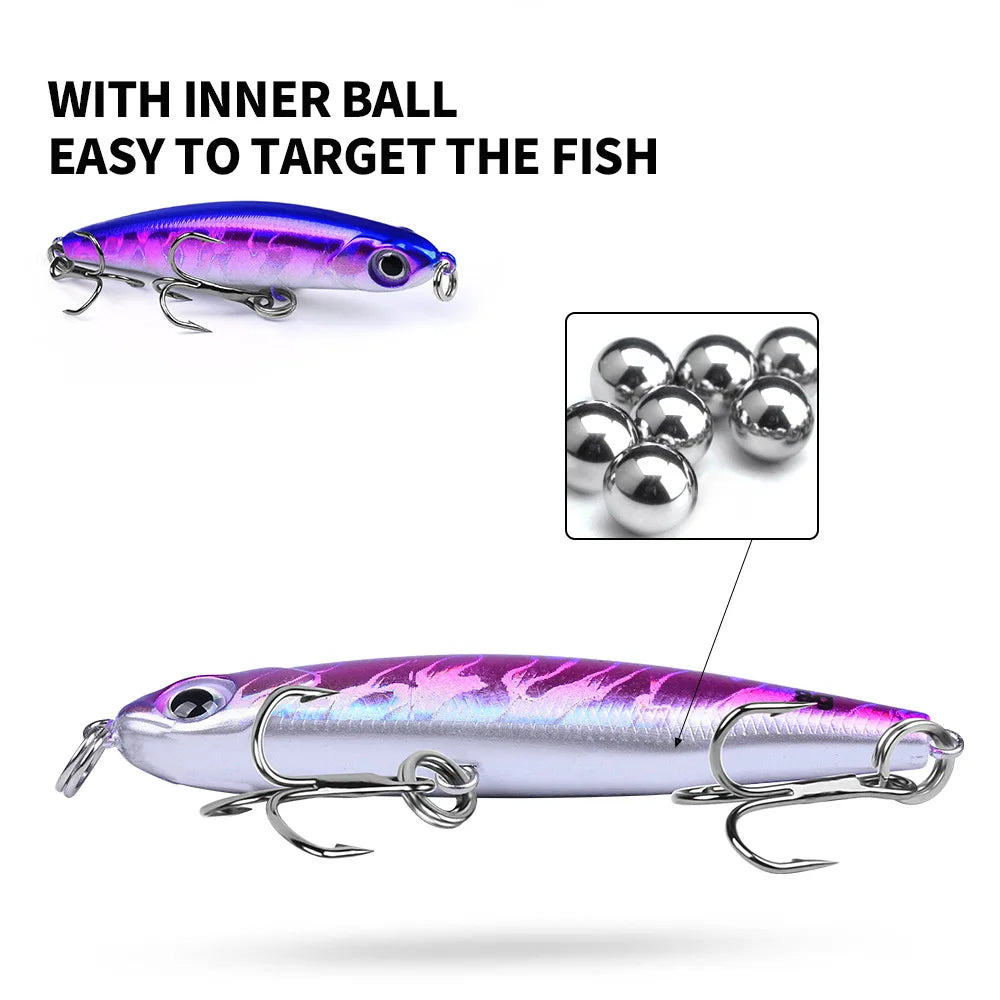 1PC Slow Sinking Pencil Fishing Lure 3.5g 5g 8g bait Noisy in the water Saltwater Sea Bass Lures Hard Bait Minnow Fishing Tackle